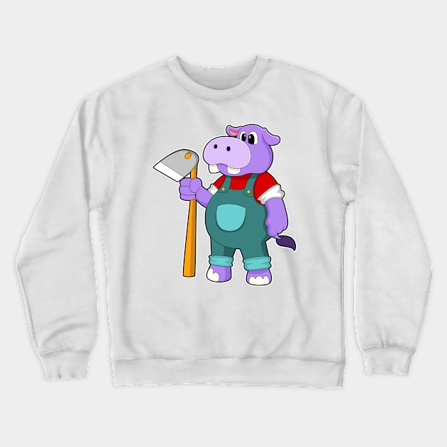 Hippo as Farmer with Garden hoe Crewneck Sweatshirt by Markus Schnabel